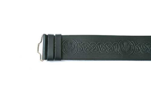 Celtic Thistle Hide Embossed Velcro Kilt Belt
